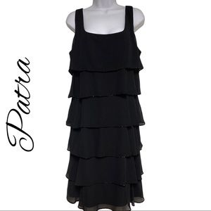 Patra Black Beaded Tiered Shift Dress Size 16